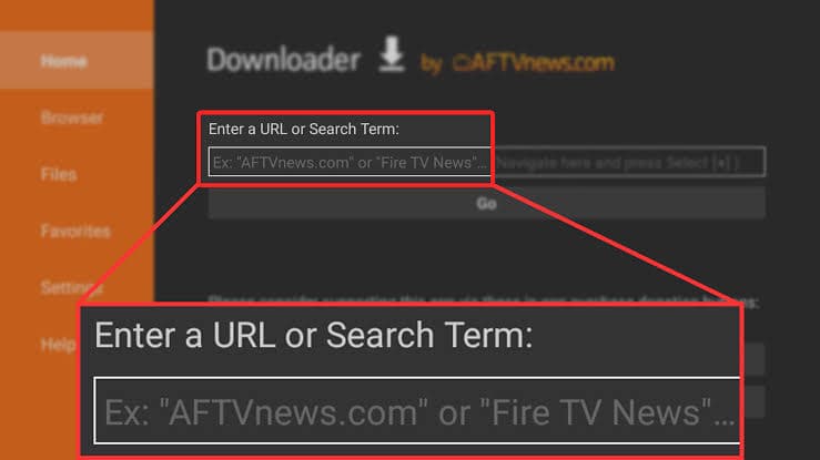 URL/kode-feltet «Enter a URL or Search Term» i Downloader-appen
